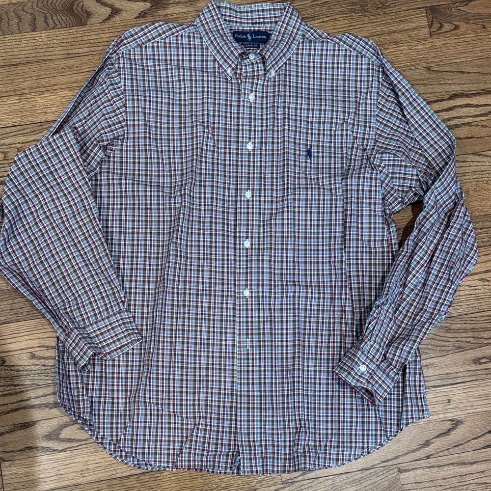 Ralph Lauren Men’s Red, Blue & White Plaid Button-Down Shirt XL